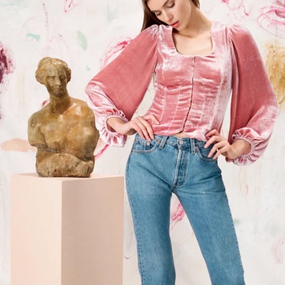 Staud Clemence top in dusty rose crushed velvet